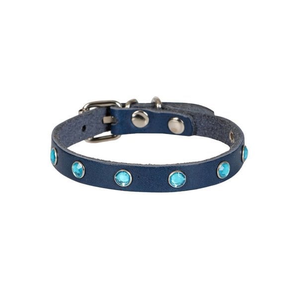 Cattie Gerçek Deriden Taşlı Kedi Boyun Tasması Medium Royal Mavi 1x20-23 Cm - Kedi Tasması