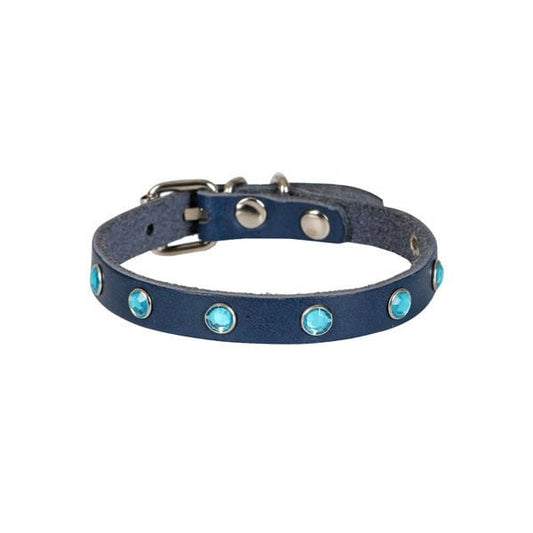 Cattie Gerçek Deriden Taşlı Kedi Boyun Tasması Medium Royal Mavi 1x20-23 Cm - Kedi Tasması