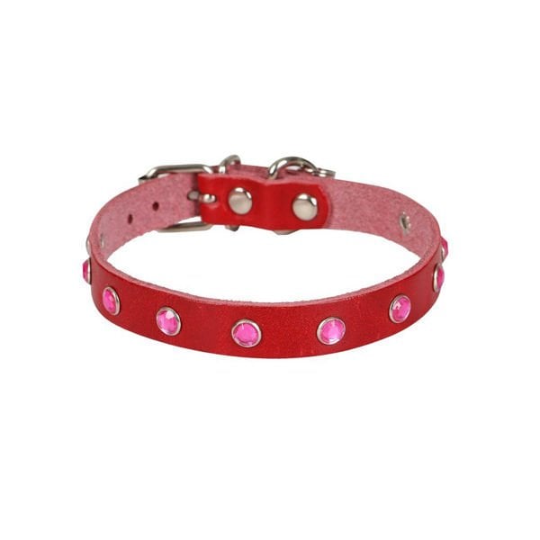 Cattie Gerçek Deriden Taşlı Kedi Boyun Tasması Large Kırmızı 1.2x23-28 Cm - Kedi Tasması