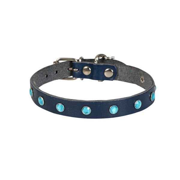 Cattie Gerçek Deriden Taşlı Kedi Boyun Tasması Large Royal Mavi 1.2x23-28 Cm - Kedi Tasması