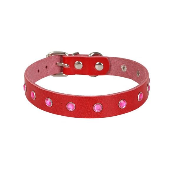 Cattie Gerçek Deriden Taşlı Kedi Boyun Tasması Xlarge Kırmızı 1.5x26-31 Cm - Kedi Tasması